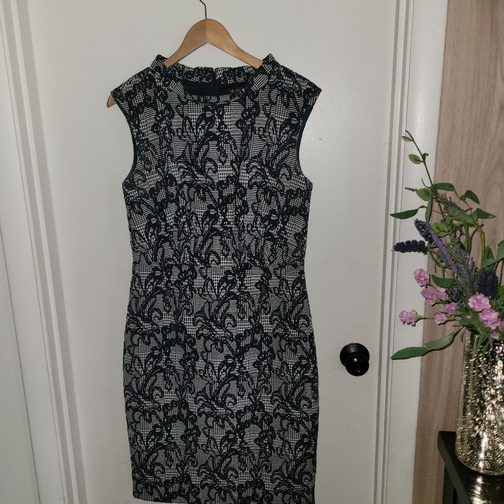 Brooks Brothers Navy Floral Glen Plaid Jacquard Sheath Dress